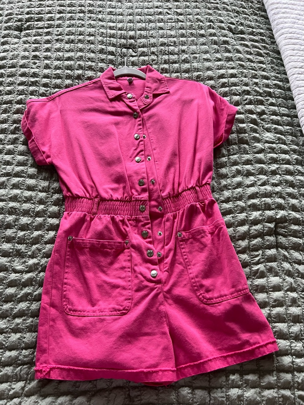 Hot Pink Button-Front Short Romper
